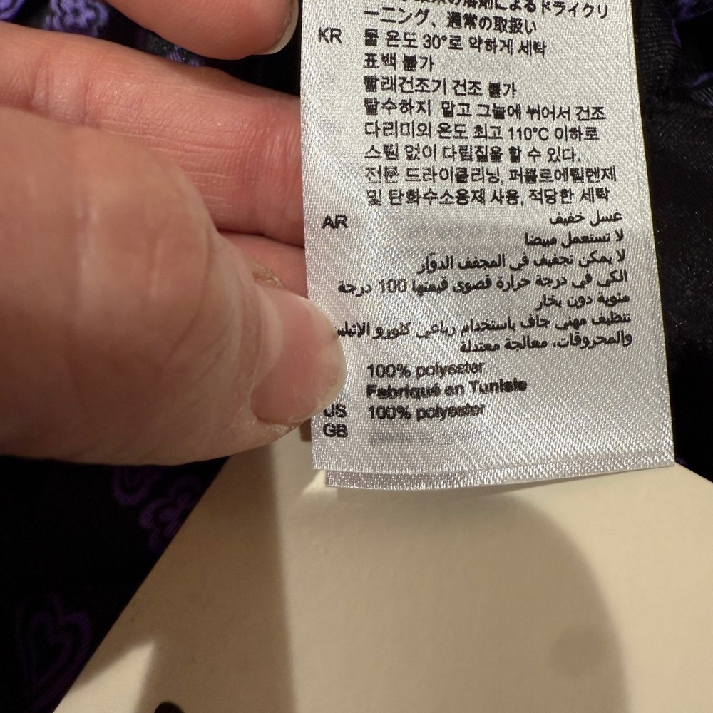 SANDRO Thais Ruched Crossback A-Line Midi Dress Noir Violet Heart Print 36 US 4 - Picture 13 of 14